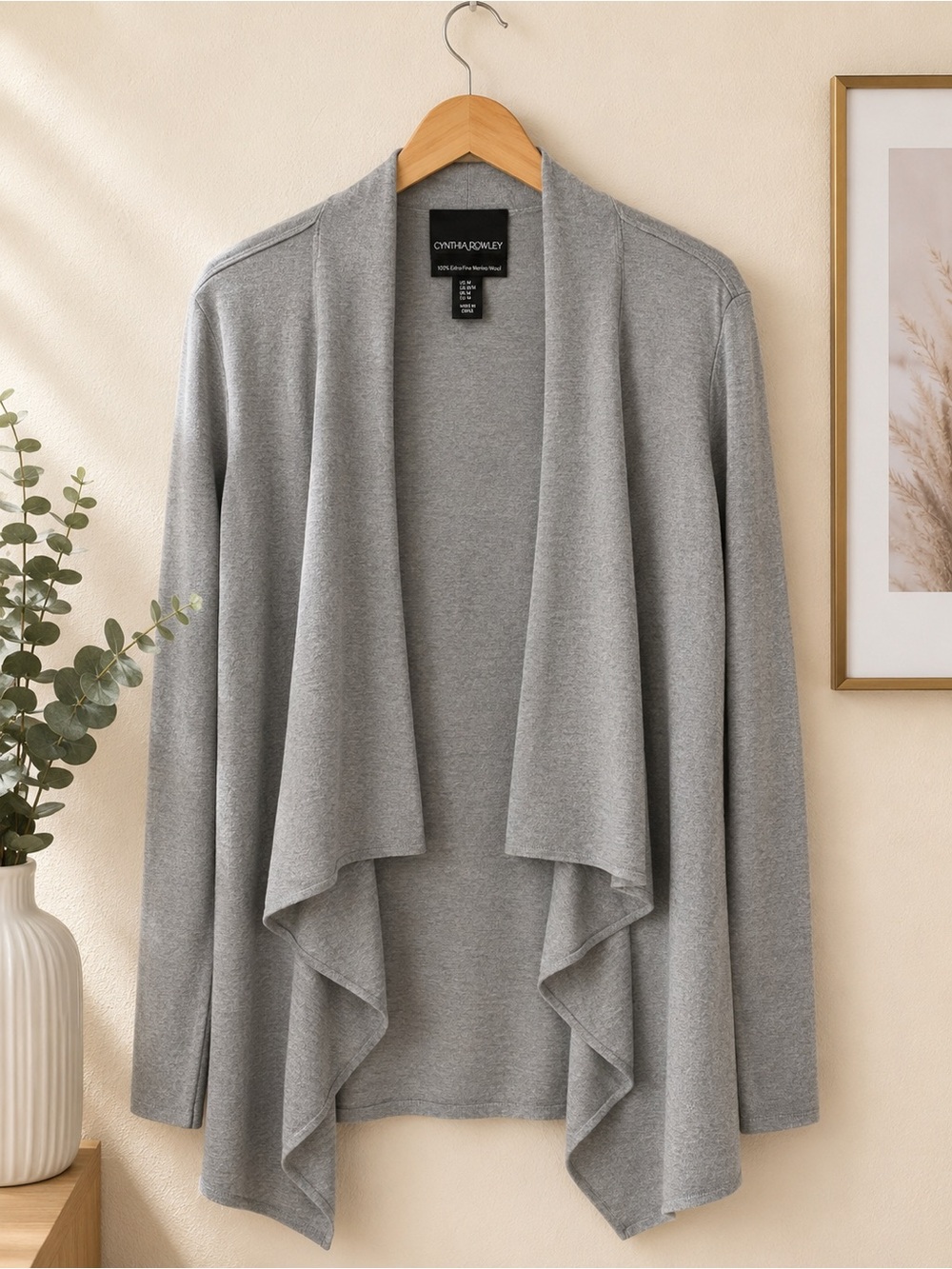 Cynthia Rowley Light Gray Waterfall Open-Front Cardigan